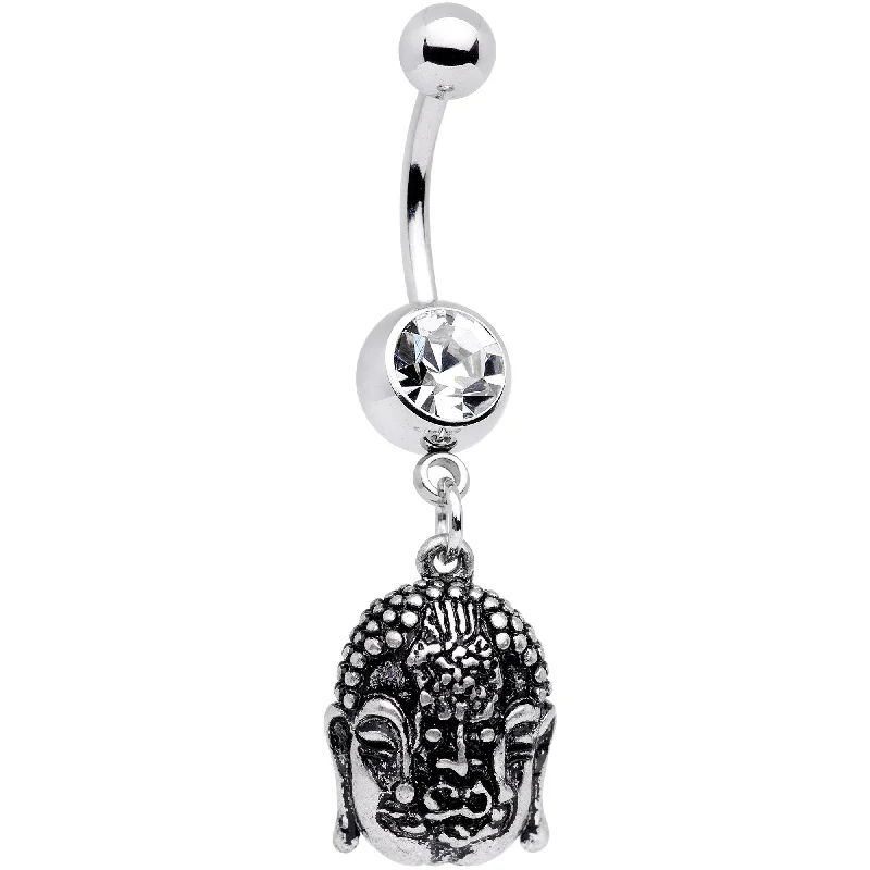 Classic Belly Rings with Sleek Design -Clear Gem Evil Twins Buddha Dangle Belly Ring