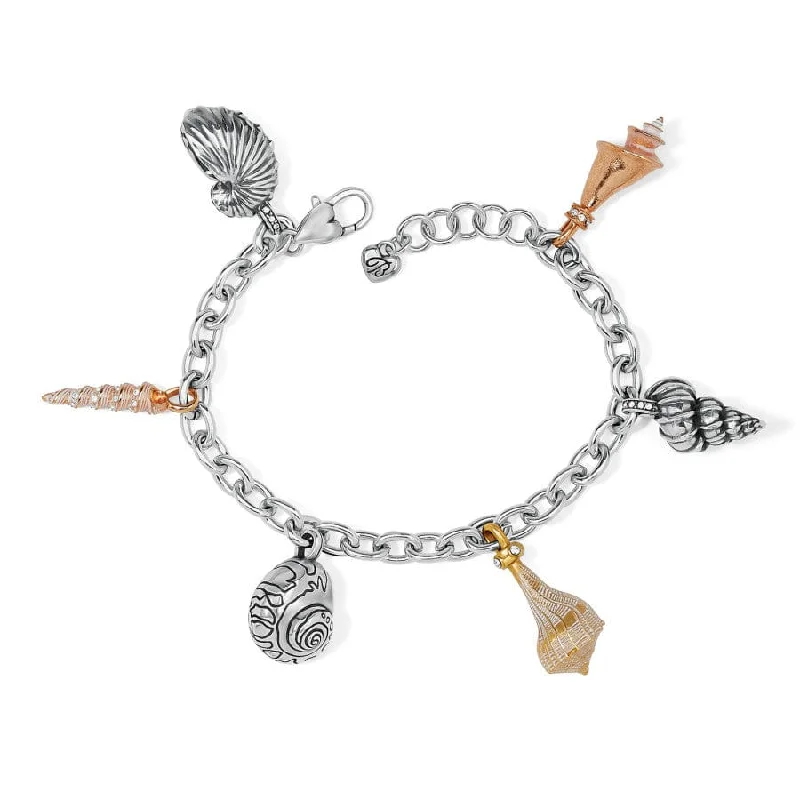 Sterling Silver Bangles for Women-Shells Around The World Shell Charm Bracelet