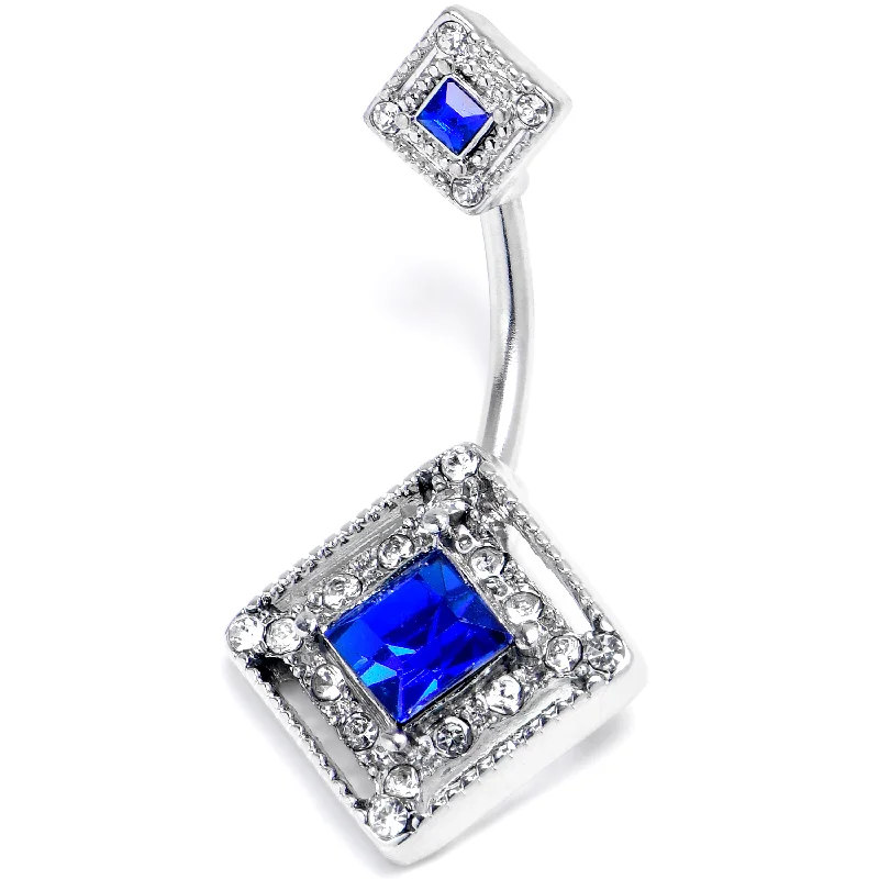 Comfortable Belly Rings for Trendy Women -Blue Clear Gem Rhombus Royale Double Mount Belly Ring Comfortable Belly Rings for Trendy Women -Blue Clear Gem Rhombus Royale Double Mount Belly Ring