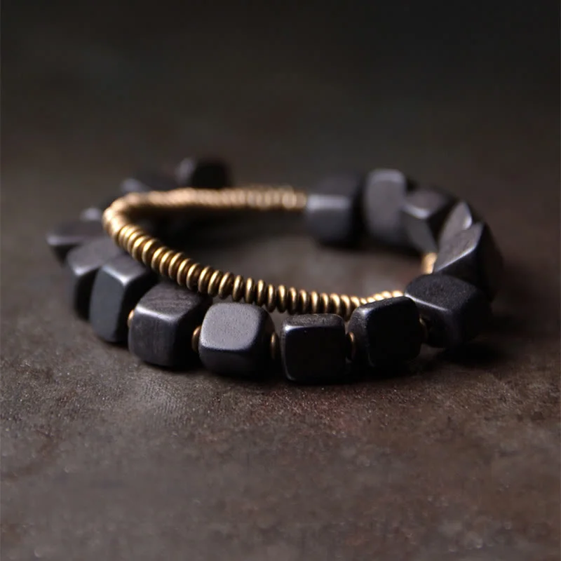 Fashionable Metal Bracelets for Men-Buddha Stones Tibetan Ebony Wood Copper Peace Double Wrap Bracelet Fashionable Metal Bracelets for Men-Buddha Stones Tibetan Ebony Wood Copper Peace Double Wrap Bracelet