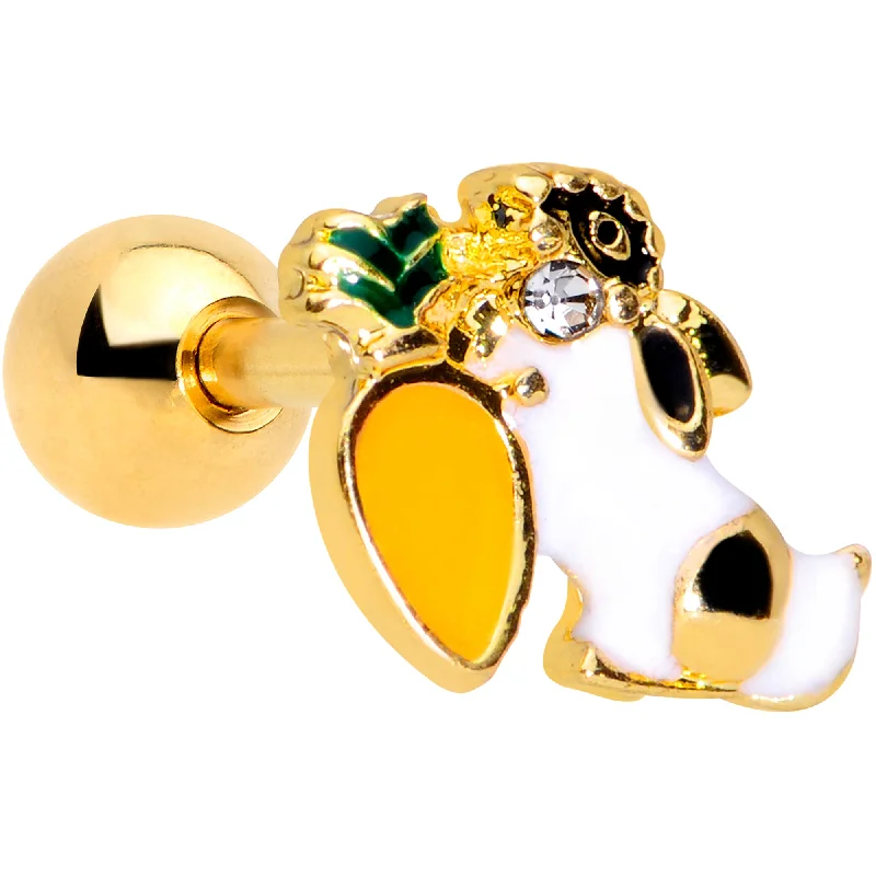 Women's Earrings – Elegant Designs for Every Personality--16 Gauge 1/4 Clear Gem Gold Tone Carrot Bunny Rabbit Cartilage Tragus