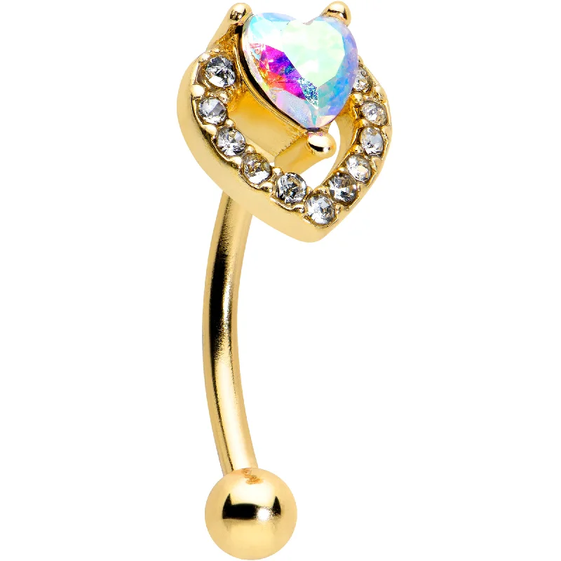 Women's Earrings – Elegant Designs for Every Personality--16 Gauge 5/16 Aurora Gem Gold Tone Rococo Heart Curved Eyebrow Ring