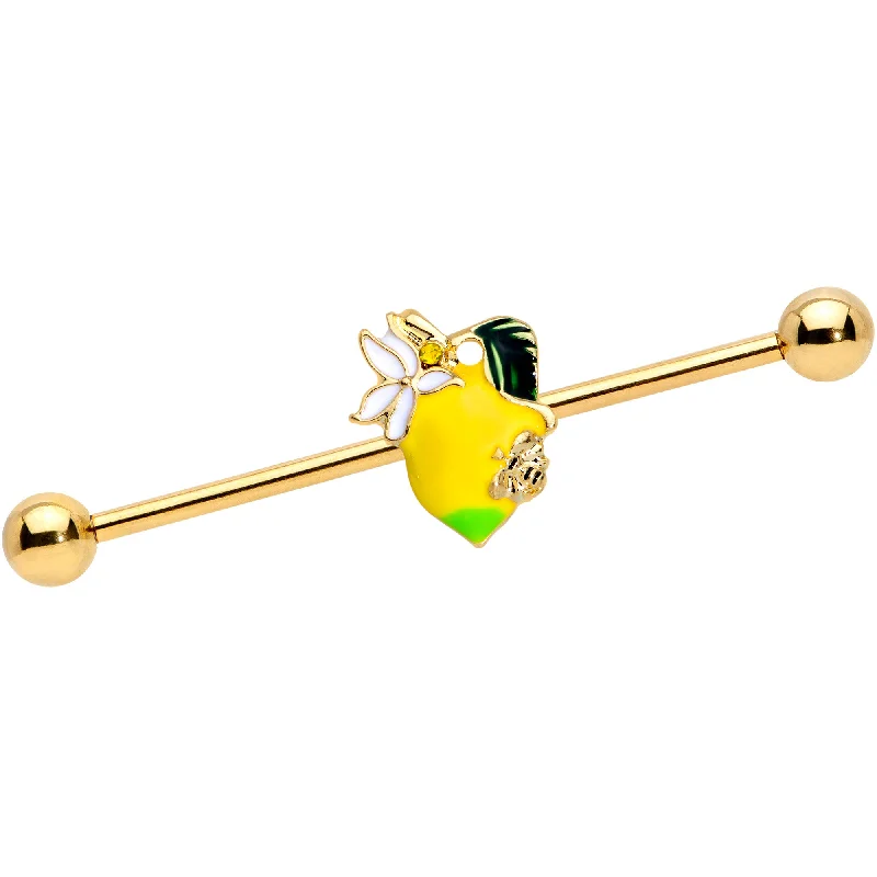 Women's Earrings – Elegant Designs for Every Personality--14 Gauge Gold Tone Bee Flower Lemon Industrial Barbell 38mm Women's Earrings – Elegant Designs for Every Personality--14 Gauge Gold Tone Bee Flower Lemon Industrial Barbell 38mm