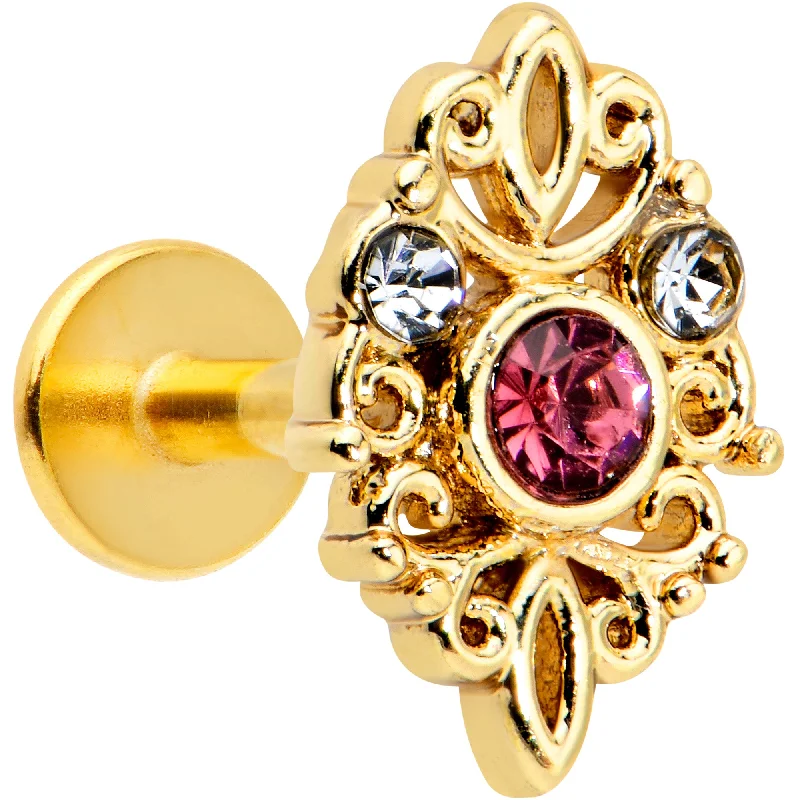 Women's Earrings – Elegant Designs for Every Personality--16 Gauge 1/4 Pink Clear Gem Gold Tone Lace Love Labret Monroe Tragus Women's Earrings – Elegant Designs for Every Personality--16 Gauge 1/4 Pink Clear Gem Gold Tone Lace Love Labret Monroe Tragus