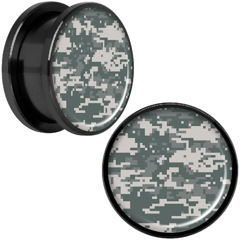Women's Earrings – Elegant Designs for Every Personality--Digital Camo Print Black Anodized Screw Fit Plug Set 18mm