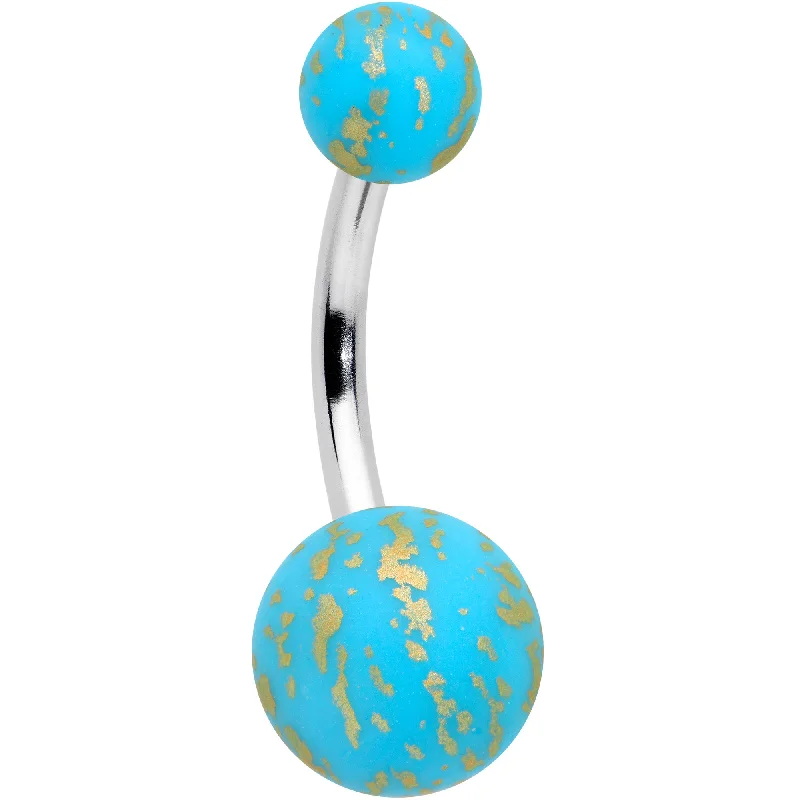 Comfortable Belly Rings for Everyday Style -Matte Blue Splatter Pattern Belly Ring