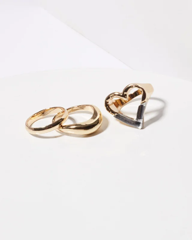 Chic Women's Rings for Fashion-Forward Looks-Gold 2 Tone Heart Ring Pack