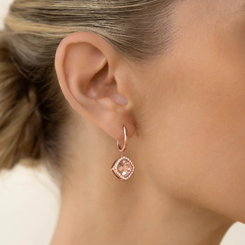 Women's Earrings – Elegant Designs for Every Personality--Morganite and Diamond Halo Drop Earrings Rose Gold - Elvira