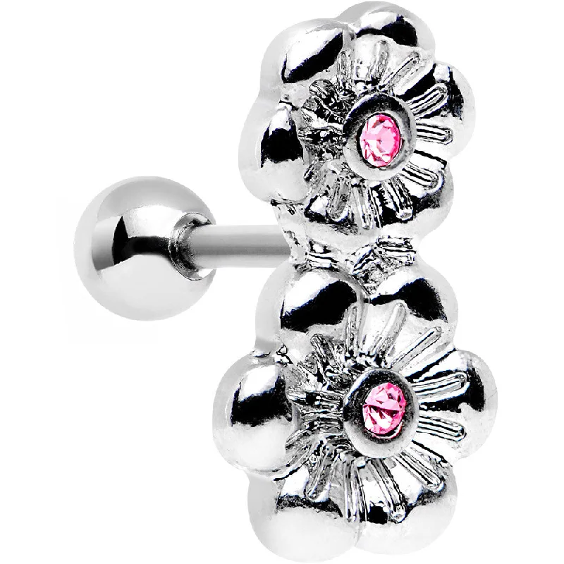 Women's Earrings – Elegant Designs for Every Personality--16 Gauge 1/4 Pink Gem Steel Double Flower Tragus Cartilage Earring Women's Earrings – Elegant Designs for Every Personality--16 Gauge 1/4 Pink Gem Steel Double Flower Tragus Cartilage Earring