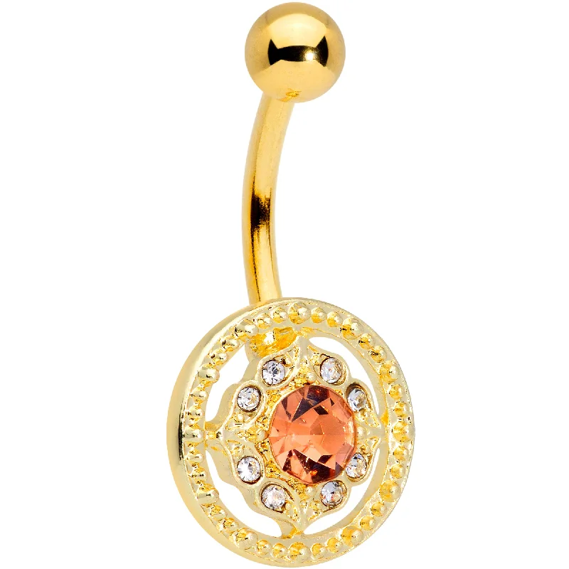 Comfortable Belly Rings for Active Fashion -Clear Pink Gem Gold Tone Ring of Retro Belly Ring Comfortable Belly Rings for Active Fashion -Clear Pink Gem Gold Tone Ring of Retro Belly Ring