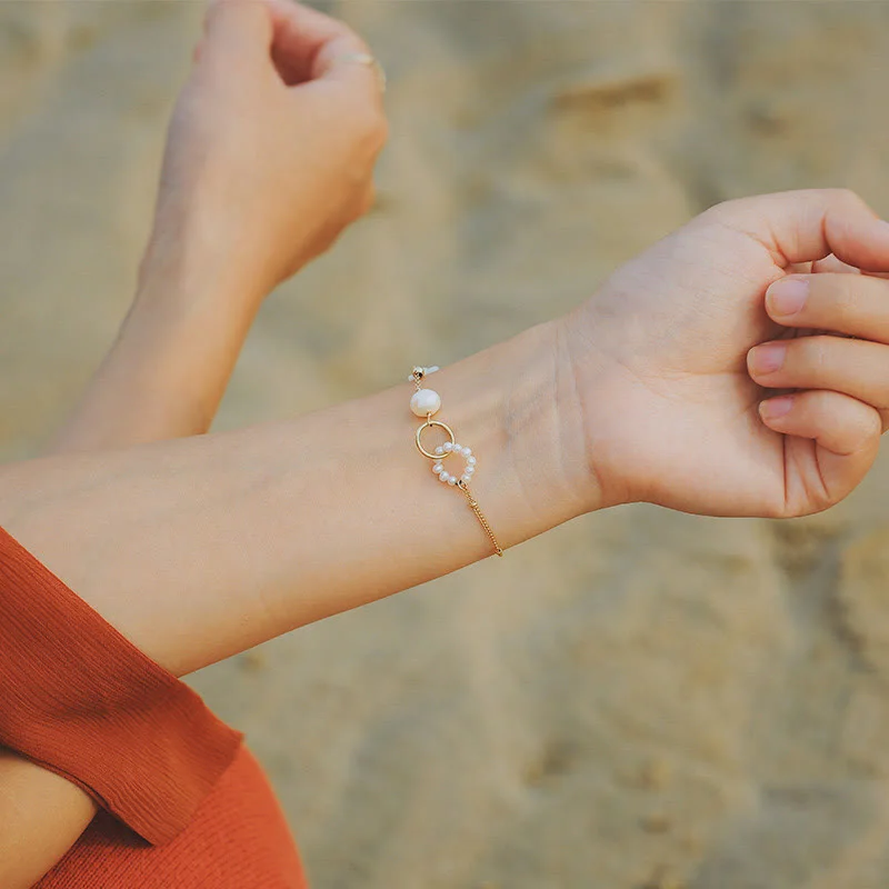 Sterling Silver Bangles with Charms for Women-Buddha Stones 14K Gold Plated Pearl Double Peace Buckle Healing Chain Bracelet Sterling Silver Bangles with Charms for Women-Buddha Stones 14K Gold Plated Pearl Double Peace Buckle Healing Chain Bracelet