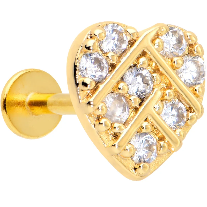 Elegant Lip Rings with Gold Shine16 Gauge 5/16 Clear Gem Gold Hue Lattice Heart Internally Threaded Labret