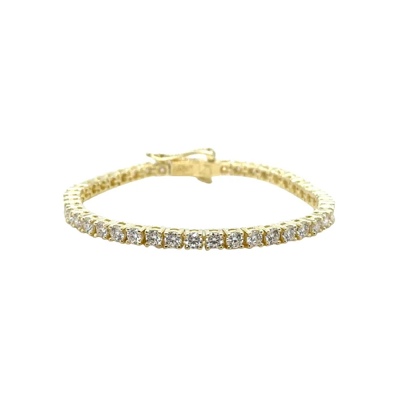 Men's Casual Bracelets with Simple Leather Design-Moissanite Diamond Tennis Bracelet in Yellow Gold Vermeil- 3mm Men's Casual Bracelets with Simple Leather Design-Moissanite Diamond Tennis Bracelet in Yellow Gold Vermeil- 3mm