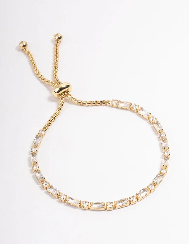 Personalized Bangles with Birthstones for Women-Gold Plated Baguette Stone Toggle Tennis Bracelet