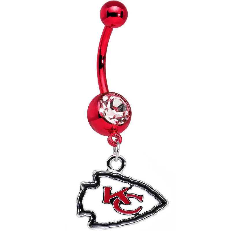 Comfortable Belly Rings for Active Fashionistas -Officially Licensed NFL Kansas City Chiefs Dangle Belly Ring Comfortable Belly Rings for Active Fashionistas -Officially Licensed NFL Kansas City Chiefs Dangle Belly Ring