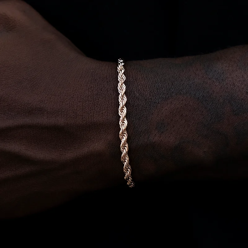 Men's Fashionable Bracelets with Adjustable Fits-Rope Bracelet in Rose Gold- 4mm