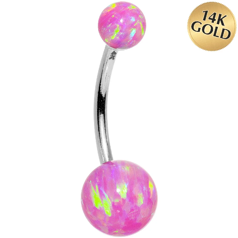 Minimalist Belly Rings for Subtle Beauty -14kt White Gold Fuchsia Synthetic Opal Belly Ring Minimalist Belly Rings for Subtle Beauty -14kt White Gold Fuchsia Synthetic Opal Belly Ring