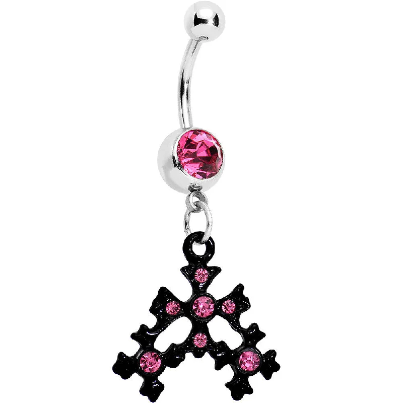 Unique Belly Rings with Creative Touch -Pink Czech Stone Black Snow Flurry Dangle Belly Ring Unique Belly Rings with Creative Touch -Pink Czech Stone Black Snow Flurry Dangle Belly Ring