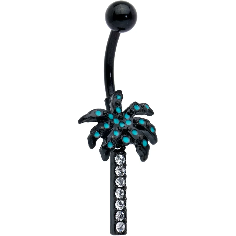 Stunning Belly Rings for Trendy Women -Clear Gem Black Night Palm Tree Dangle Belly Ring Stunning Belly Rings for Trendy Women -Clear Gem Black Night Palm Tree Dangle Belly Ring