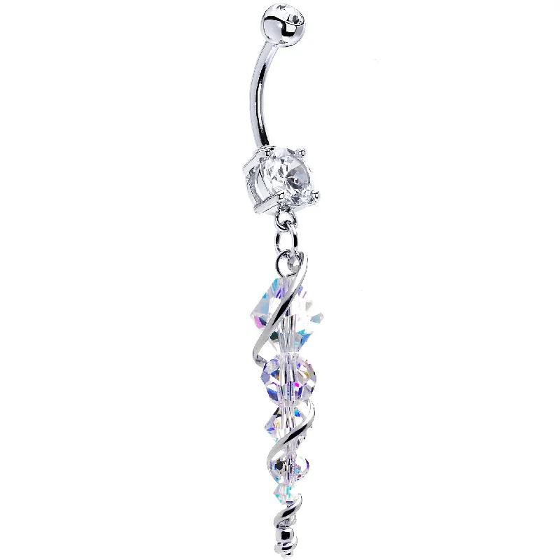 Trendy Belly Rings for Bold Statement -Handcrafted Crystal Sterling Icicle Drop Belly Ring Trendy Belly Rings for Bold Statement -Handcrafted Crystal Sterling Icicle Drop Belly Ring
