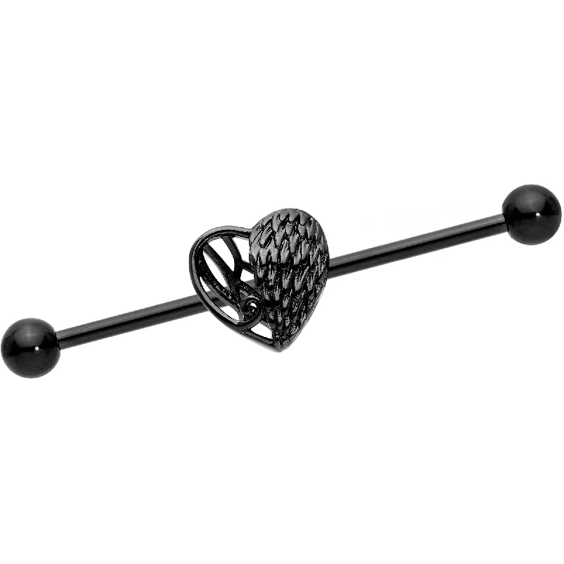 Women's Earrings – Elegant Designs for Every Personality--14 Gauge Black Angels Wing Industrial Barbell 38mm