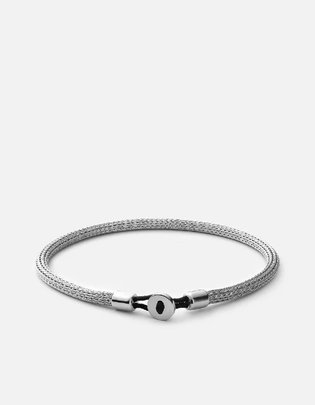 Adjustable Beaded Bracelets for Men-Nexus Knit Bracelet, Sterling Silver