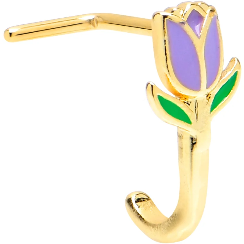 Double Hoop Nose Rings -20 Gauge 7mm Gold Tone Purple Tulip Flower Faux Hoop L Shape Nose Ring Double Hoop Nose Rings -20 Gauge 7mm Gold Tone Purple Tulip Flower Faux Hoop L Shape Nose Ring