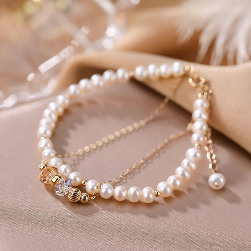 Sterling Silver Bangles with Gemstones-Buddha Stones 925 Sterling Silver 14K Gold Plated Natural Pearl Crystal Healing Double Layer Bracelet Sterling Silver Bangles with Gemstones-Buddha Stones 925 Sterling Silver 14K Gold Plated Natural Pearl Crystal Healing Double Layer Bracelet