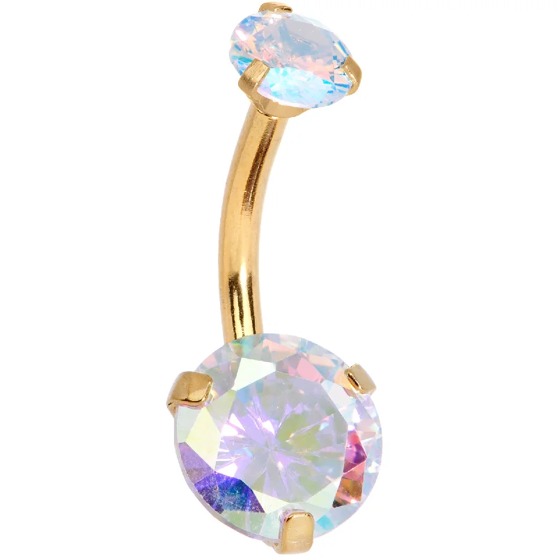 Belly Rings with Modern and Chic Styles -Aurora CZ Gem Gold Tone Duo Internally Threaded Belly Ring Belly Rings with Modern and Chic Styles -Aurora CZ Gem Gold Tone Duo Internally Threaded Belly Ring