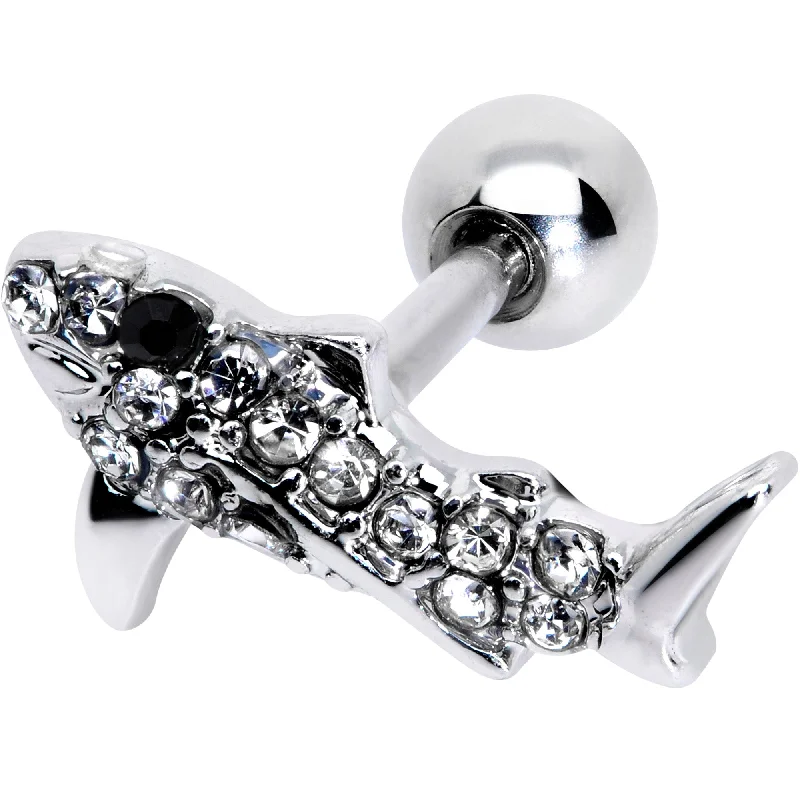 Women's Earrings – Elegant Designs for Every Personality--16 Gauge 1/4 Clear Black Gem Shark Cartilage Tragus Earring