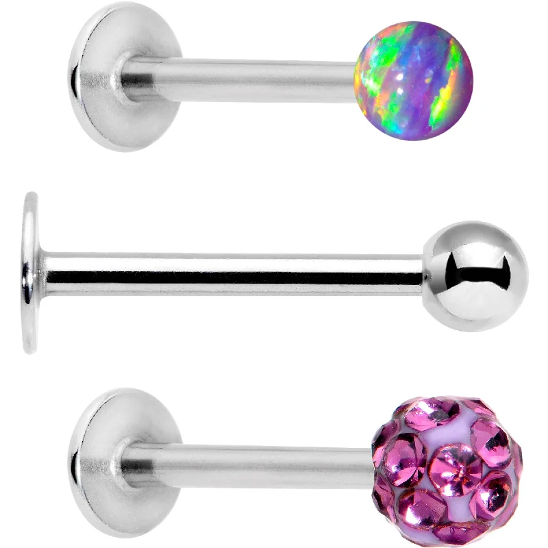 Trendy Lip Rings for Fashion-Forward Look16 Gauge 3/8 Purple Faux Opal Ball Labret Monroe Tragus 3 Pack Set