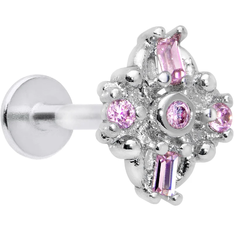 Bold and Beautiful Lip Rings16 Gauge 5/16 Pink Gem Opulent Cross Threadless Labret Monroe Tragus