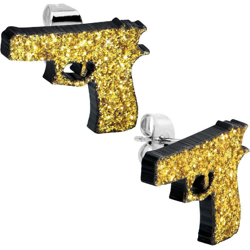 Women's Earrings – Elegant Designs for Every Personality--Yellow Glitter Gun Stud Earrings Set