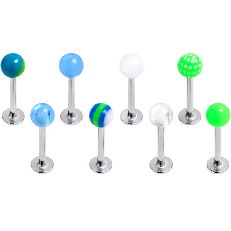 Trendy Lip Rings for Everyday Wear16 Gauge 5/16 Multi Blue Green White Labret Monroe Tragus Set of 8