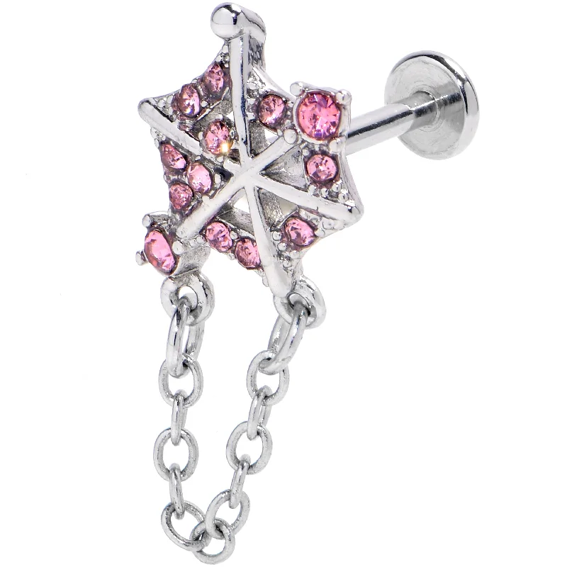 Lip Rings with Colorful Stones for Fun Looks16 Gauge 5/16 Pink Gem Spiderweb Chain Dangle Labret Monroe Tragus Lip Rings with Colorful Stones for Fun Looks16 Gauge 5/16 Pink Gem Spiderweb Chain Dangle Labret Monroe Tragus