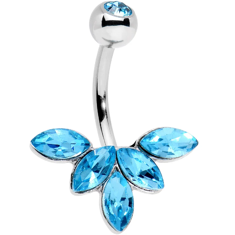 Trendy Belly Rings for Creative Styles -Aqua Gem Lovely Petal Flower Belly Ring
