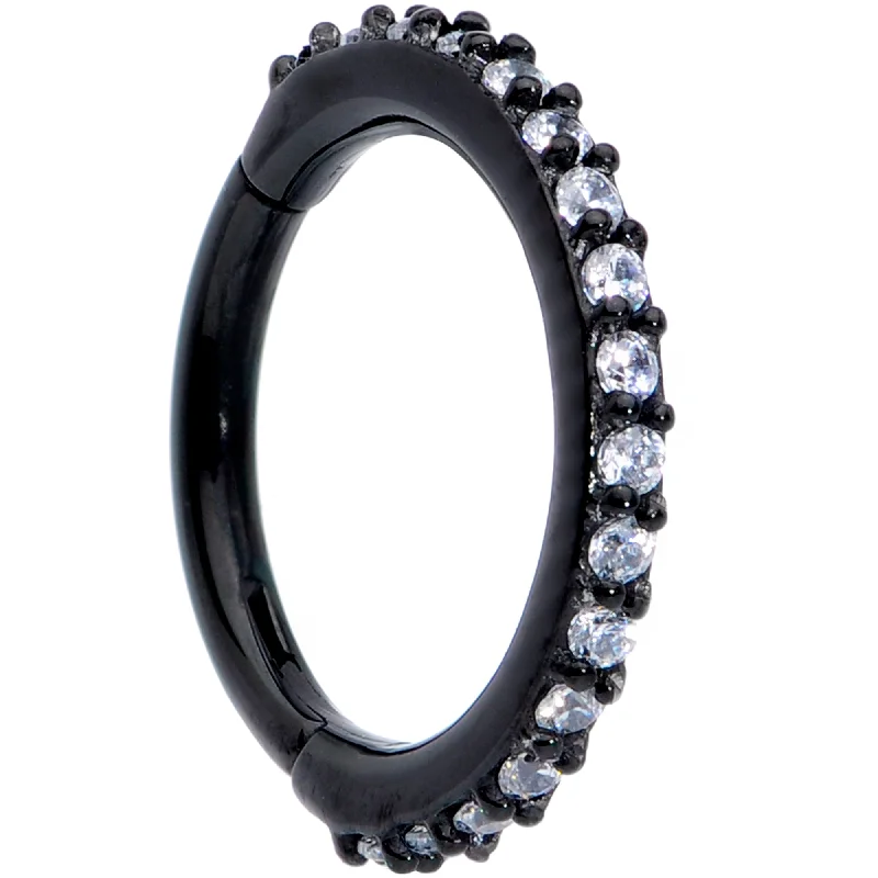 Classic Nose Rings for Timeless Look -16 Gauge 5/16 Clear CZ Gem Black Plated Hinged Segment Ring Classic Nose Rings for Timeless Look -16 Gauge 5/16 Clear CZ Gem Black Plated Hinged Segment Ring