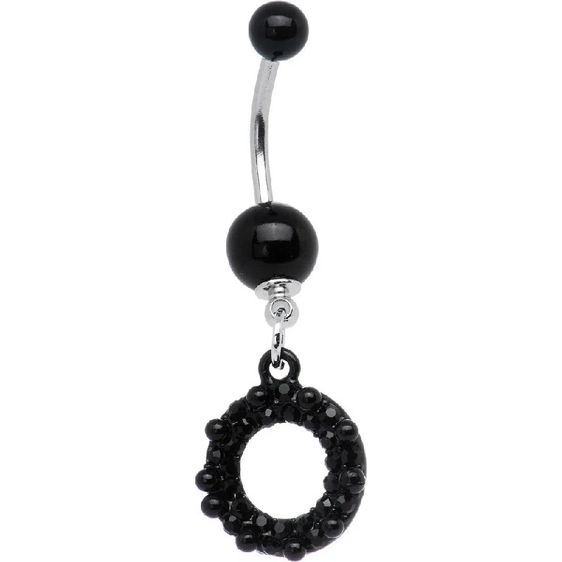 Belly Rings with Beautiful Crystal Accents -Black Faux Pearl Pave Wreath Belly Ring