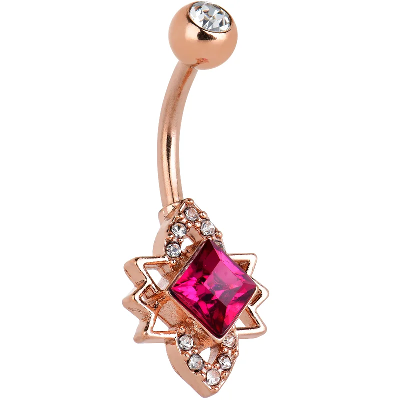Stunning Belly Rings with Unique Accents -Clear Red Gem Rose Gold Tone Octagram Star Belly Ring Stunning Belly Rings with Unique Accents -Clear Red Gem Rose Gold Tone Octagram Star Belly Ring