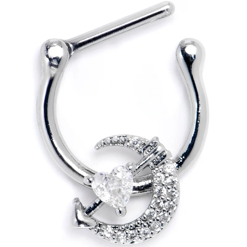 Trendy Nose Rings with Gold Shine -16 Gauge 5/16 Clear CZ Gem Moon Lover Cartilage Clicker