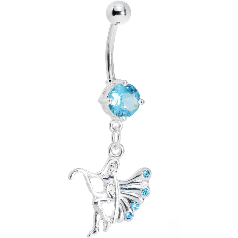 Belly Rings for Chic Fashionistas -Blue Gem Winged Forest Fairy Belly Ring