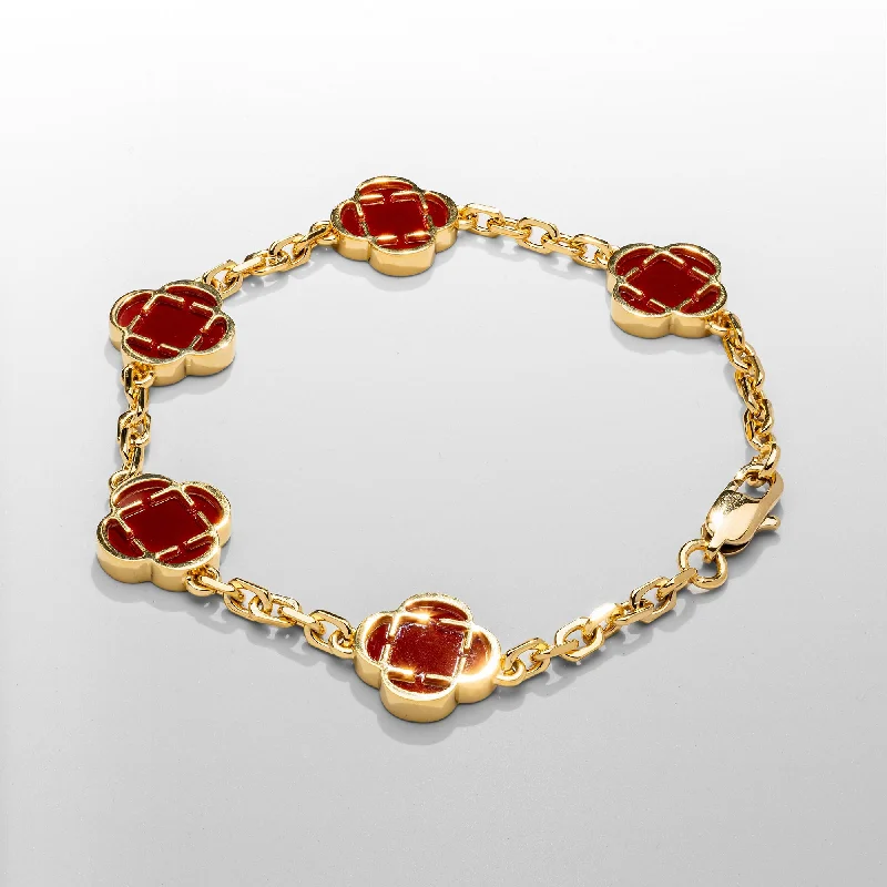 Casual Bracelets for Men with Leather Bands-Red Clover Stone Bracelet (Gold)