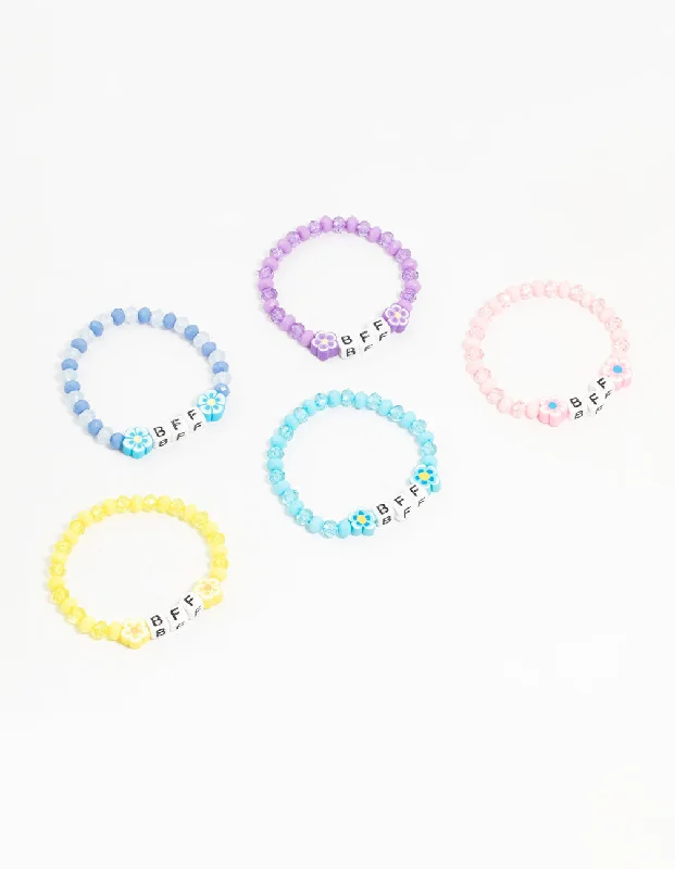 Cuff Bangles with Colored Stones for Women-Kids Beaded Floral BFF Stretch Bracelets 5-Pack Cuff Bangles with Colored Stones for Women-Kids Beaded Floral BFF Stretch Bracelets 5-Pack