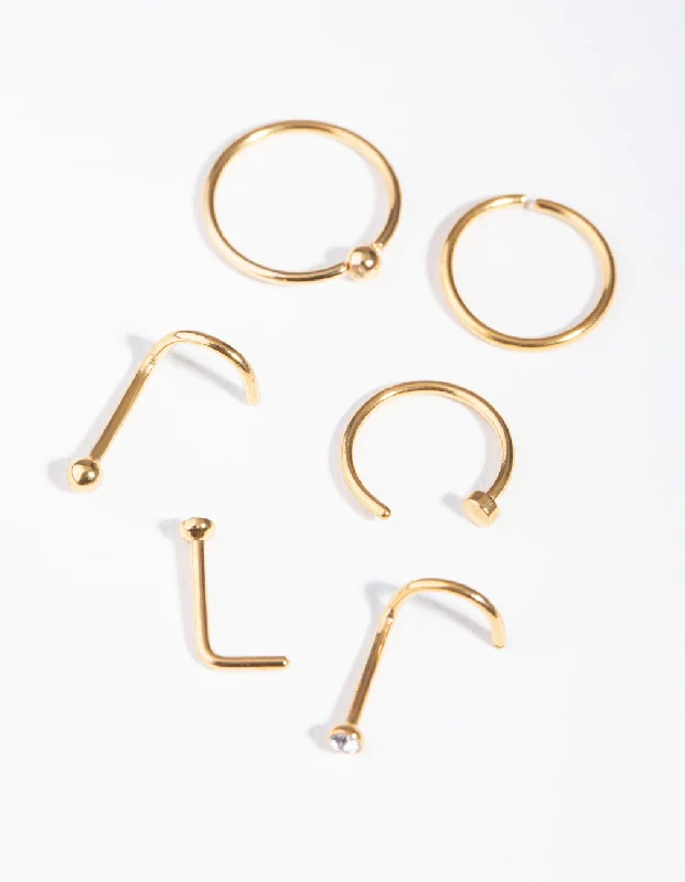 Nose Rings for the Perfect Statement Look -Gold Classic Mixed Nose Ring 6-Pack