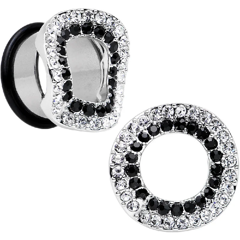 Women's Earrings – Elegant Designs for Every Personality--18mm Clear Black Gem Steel Warped Ring Single Flare Tunnel Plug Set Women's Earrings – Elegant Designs for Every Personality--18mm Clear Black Gem Steel Warped Ring Single Flare Tunnel Plug Set