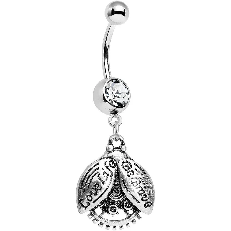 Comfortable Belly Rings with Polished Finish -Clear Gem Love Life Be Brave Leaf Steampunk Gears Dangle Belly Ring Comfortable Belly Rings with Polished Finish -Clear Gem Love Life Be Brave Leaf Steampunk Gears Dangle Belly Ring