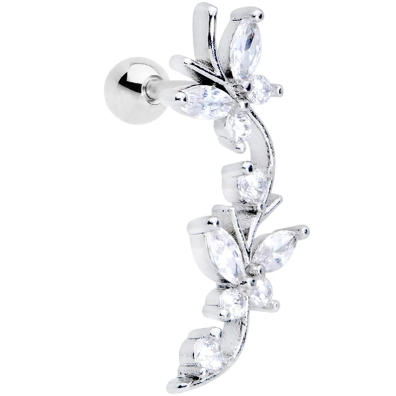 Women's Earrings – Elegant Designs for Every Personality--16 Gauge 1/4 Clear CZ Gem Butterflies Left Ear Cartilage Tragus