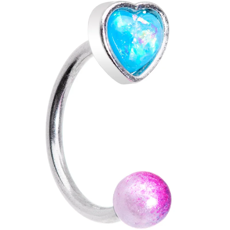 Lip Rings for Comfortable Piercing16 Gauge 5/16 Blue Faux Opal Heart Pearlescent Horseshoe Barbell