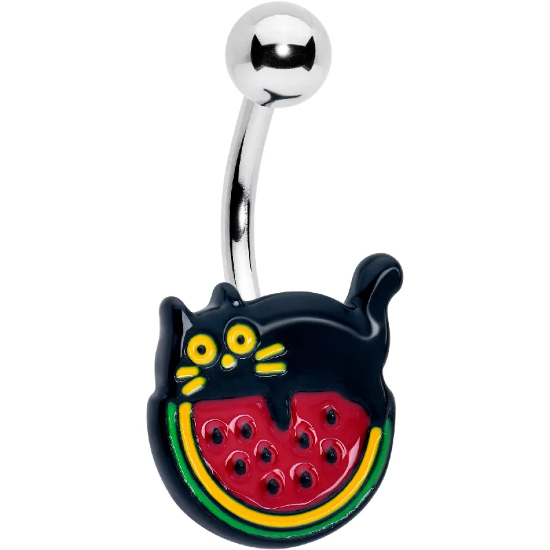 Belly Rings with Vibrant Gemstone Colors -Watermelon Cat Love Belly Ring