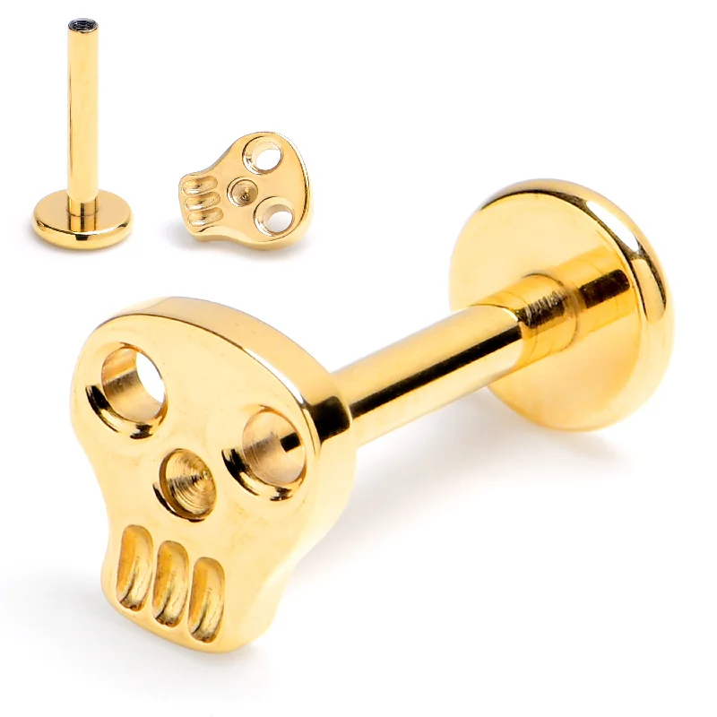 Comfortable Lip Rings for Easy Fit16 Gauge 5/16 Gold Tone ASTM F-136 Implant Grade Titanium Internally Threaded Skull Labret